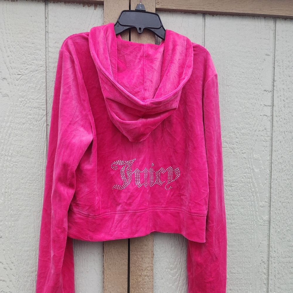 Juicy‎ Couture Y2k OG Velour Hoodie Jacket Bling Rhinestone Baddie Pink Large